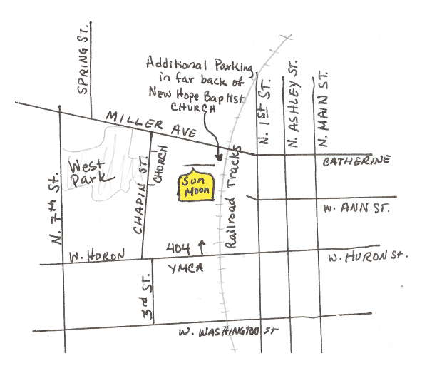 Map to Sun Moon yoga studio in Ann Arbor